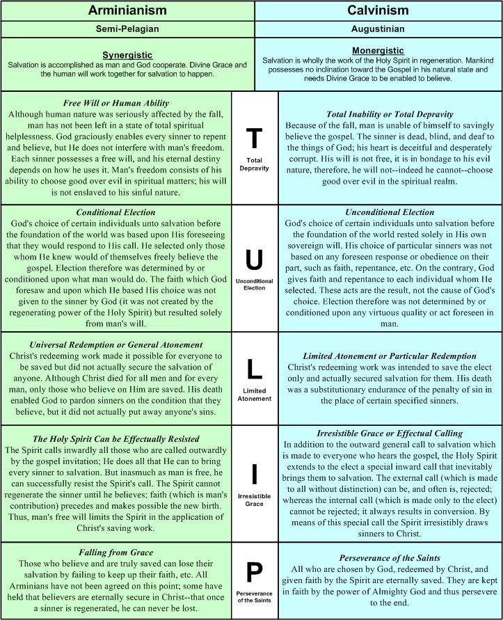 Image of Calvinism Vs Arminianism Comparison Chart